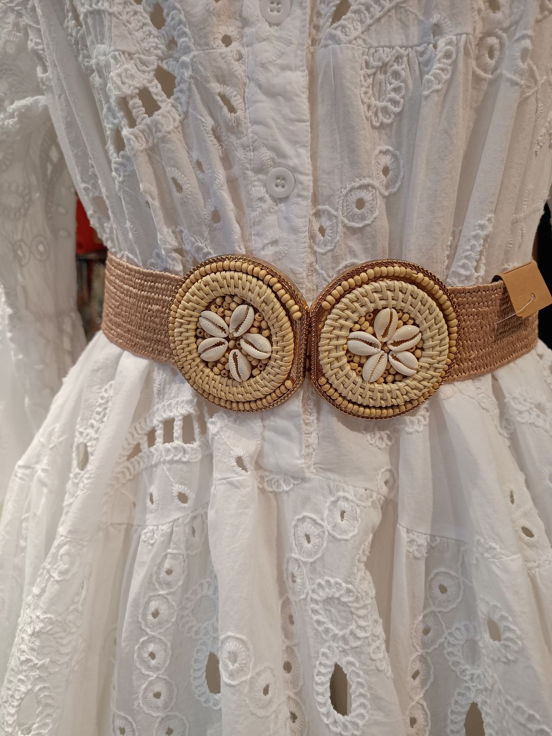 Ceinture raphia double boucle rose 