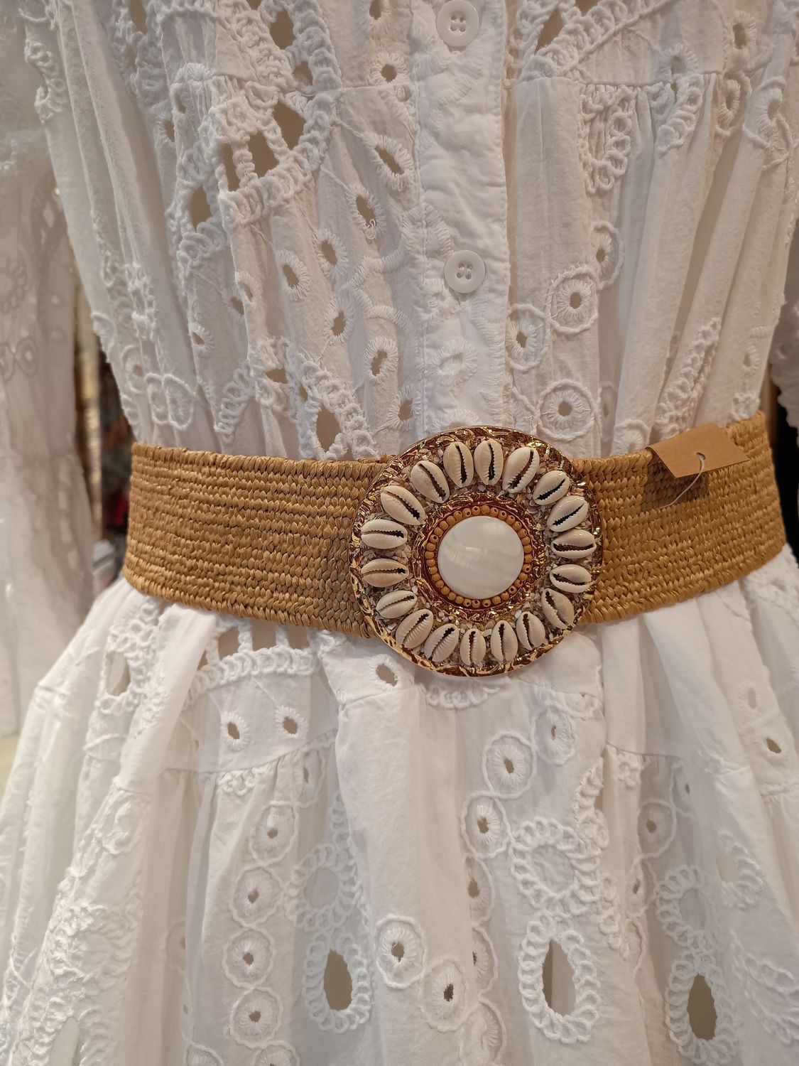 Ceinture raphia coquillages sable 