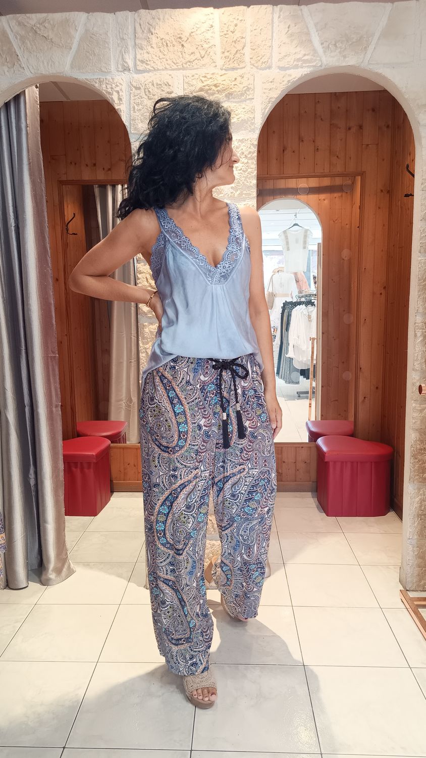 Pantalon fluide imprimé bleu marine 