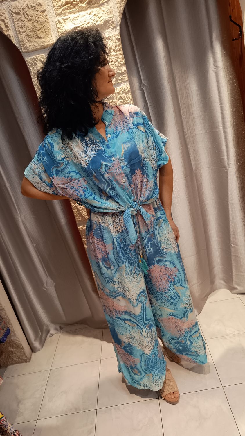 Ensemble deux pièces soie turquoise