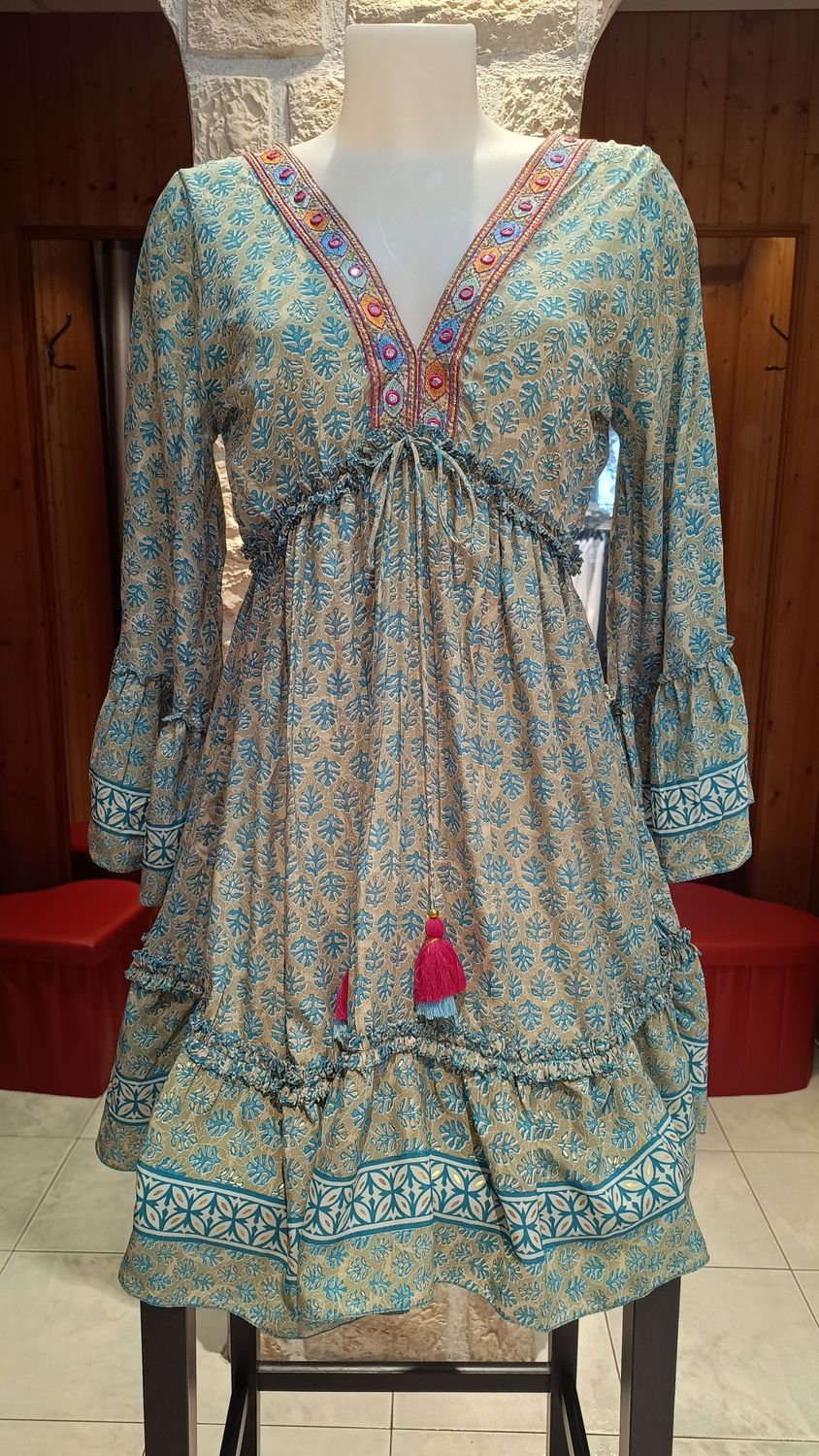 Robe courte Cassandre vert d'eau 