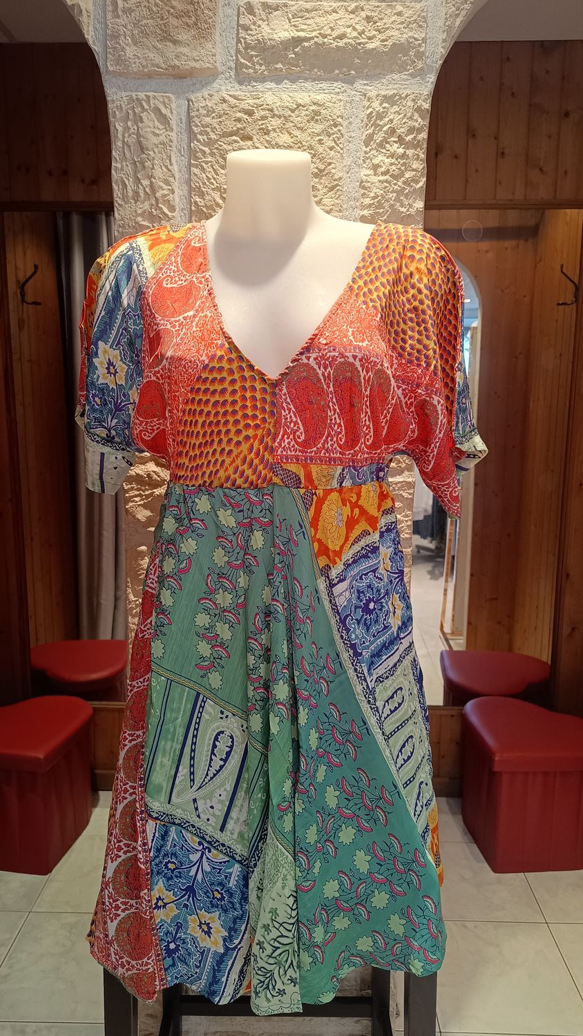 Robe courte Patchwork rouge 