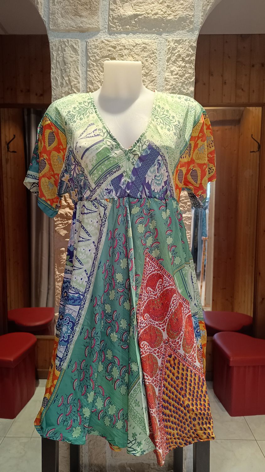 Robe courte Patchwork vert 