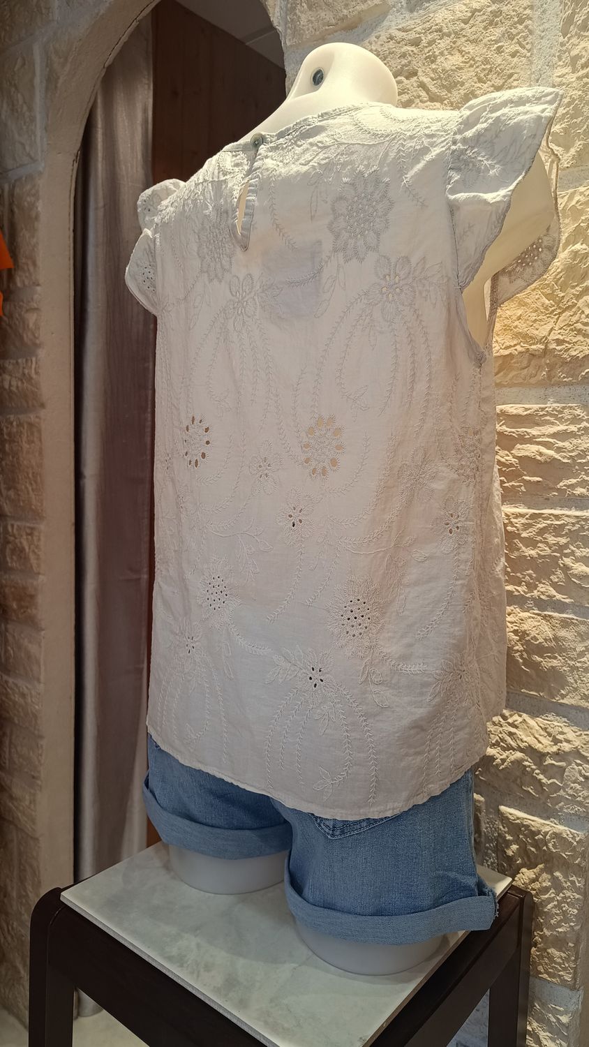 Blouse brodée sans manches blanc 
