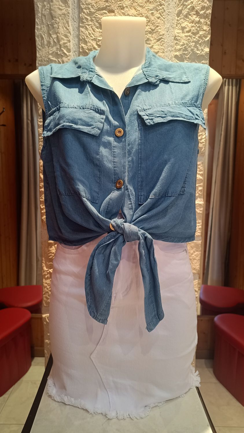 Chemise jean nœud 