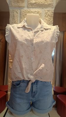 Chemisier sans manches noeud beige 