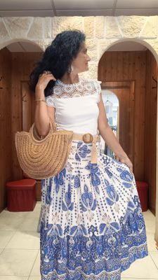 Jupe longue motifs bleu royal 
