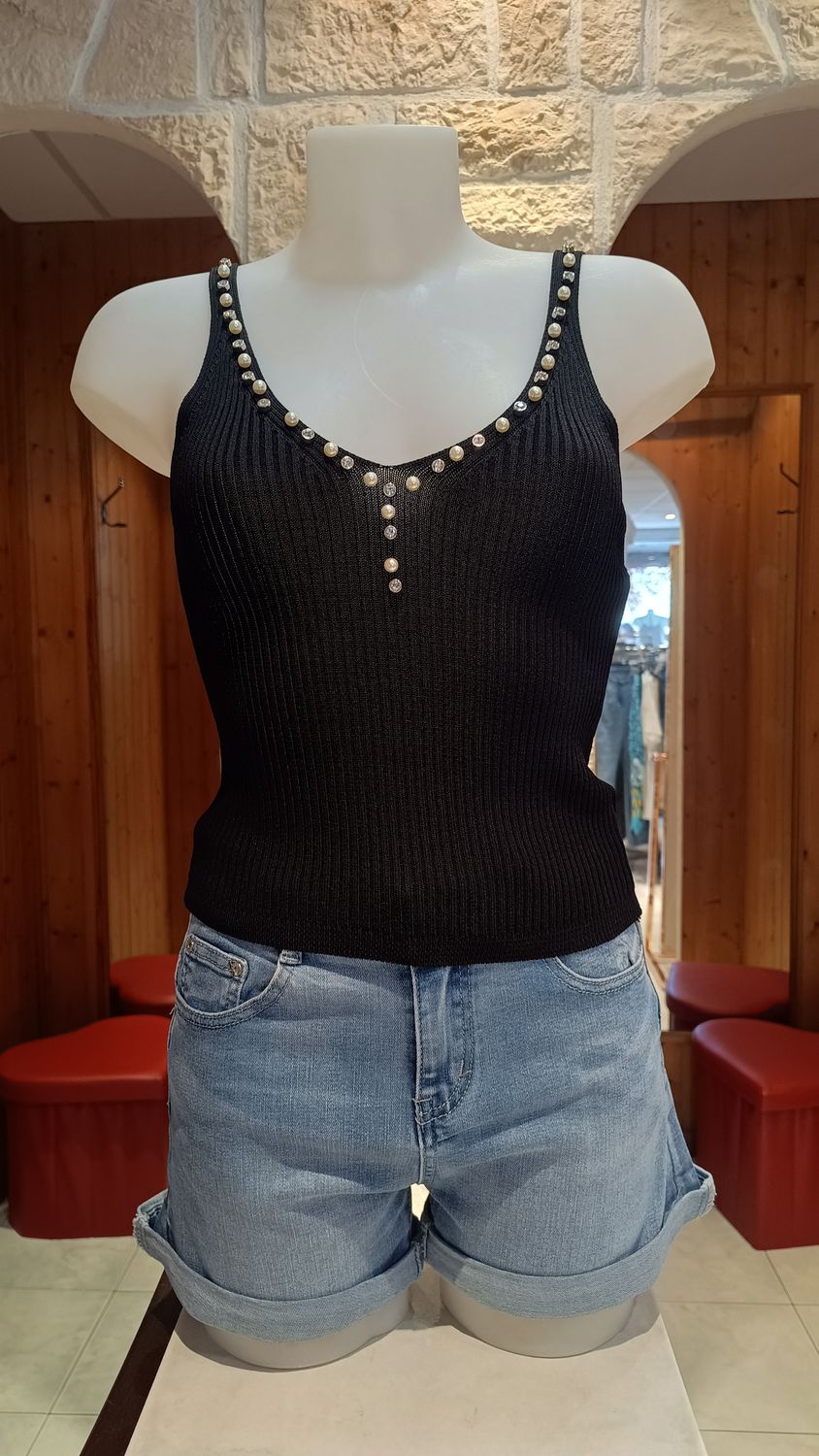 Top perles strass noir