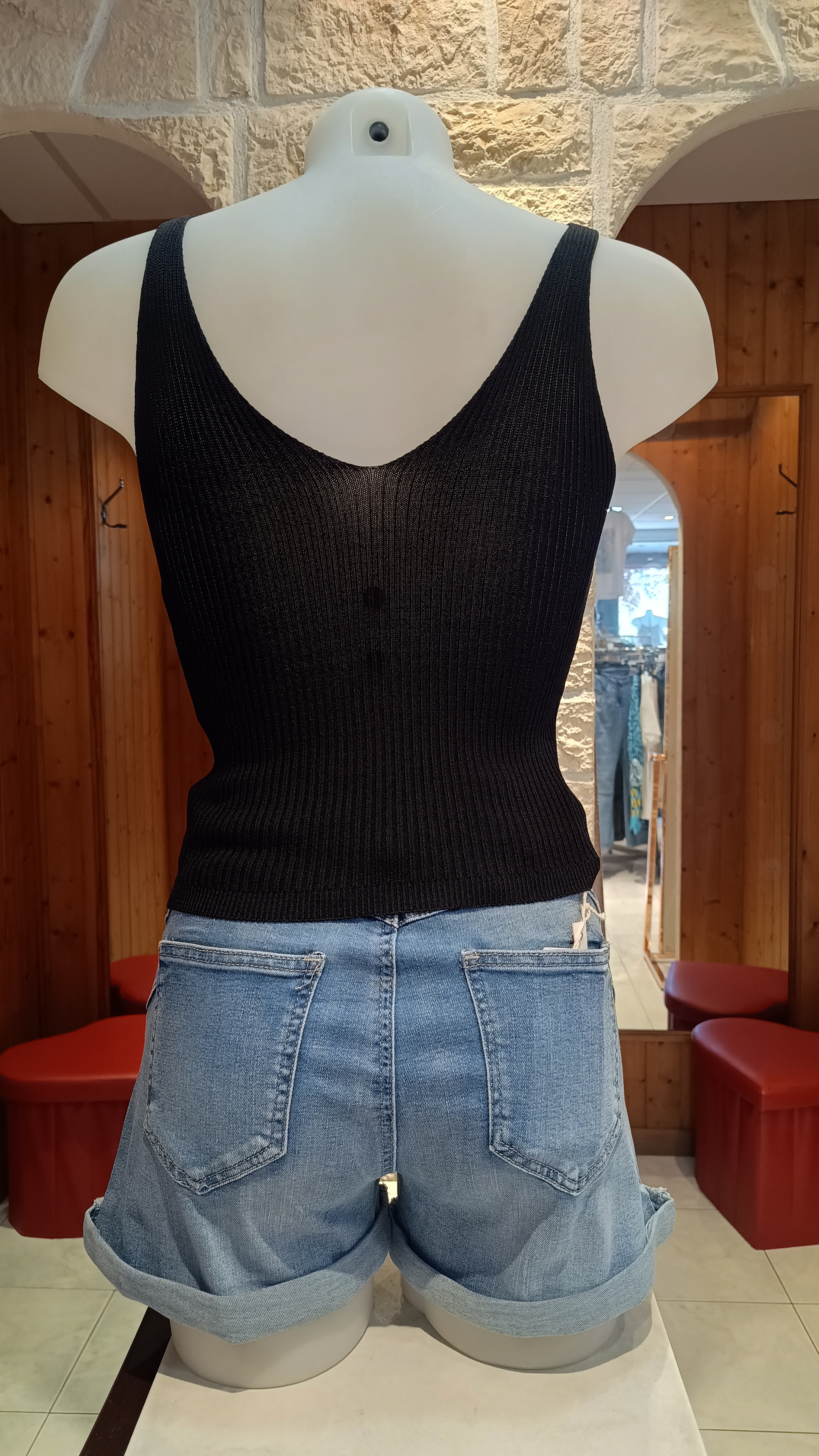 Top perles strass noir