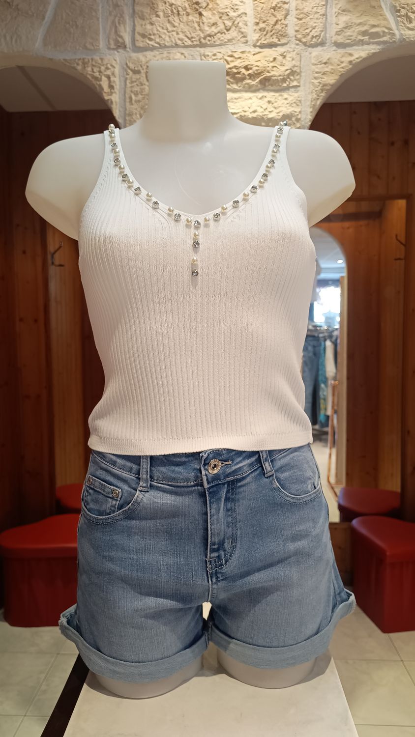 Top perles strass blanc 