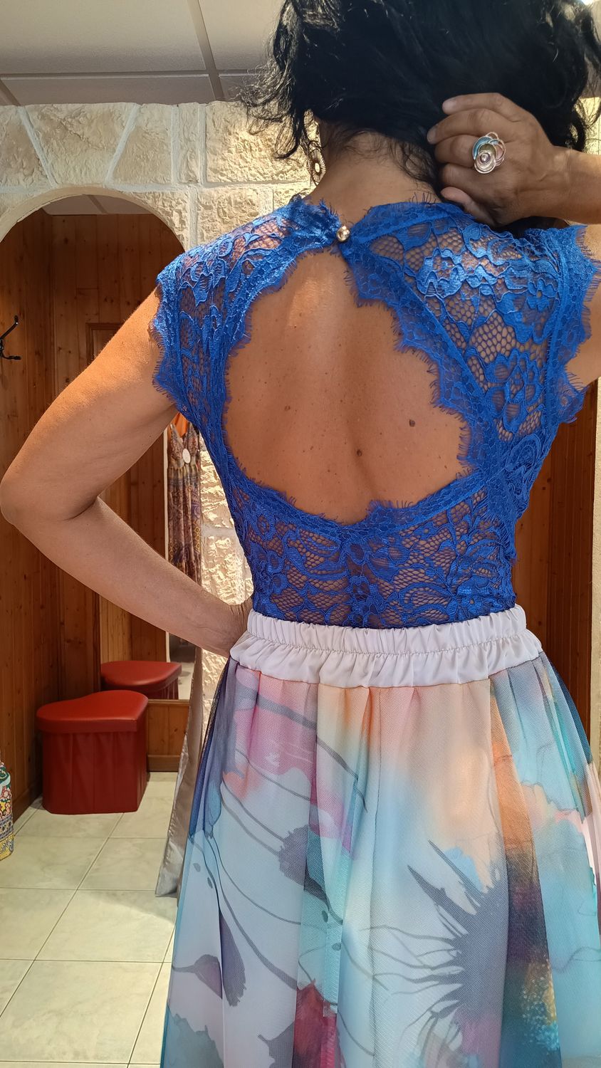 Body dentelle dos nu bleu royal