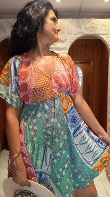 Robe courte Patchwork rouge 