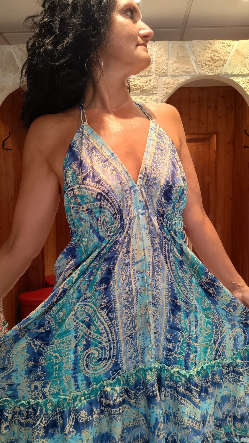 Robe dos nu asymétrique bleu 