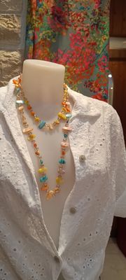 Collier pierres nacrées jaune multicolore 
