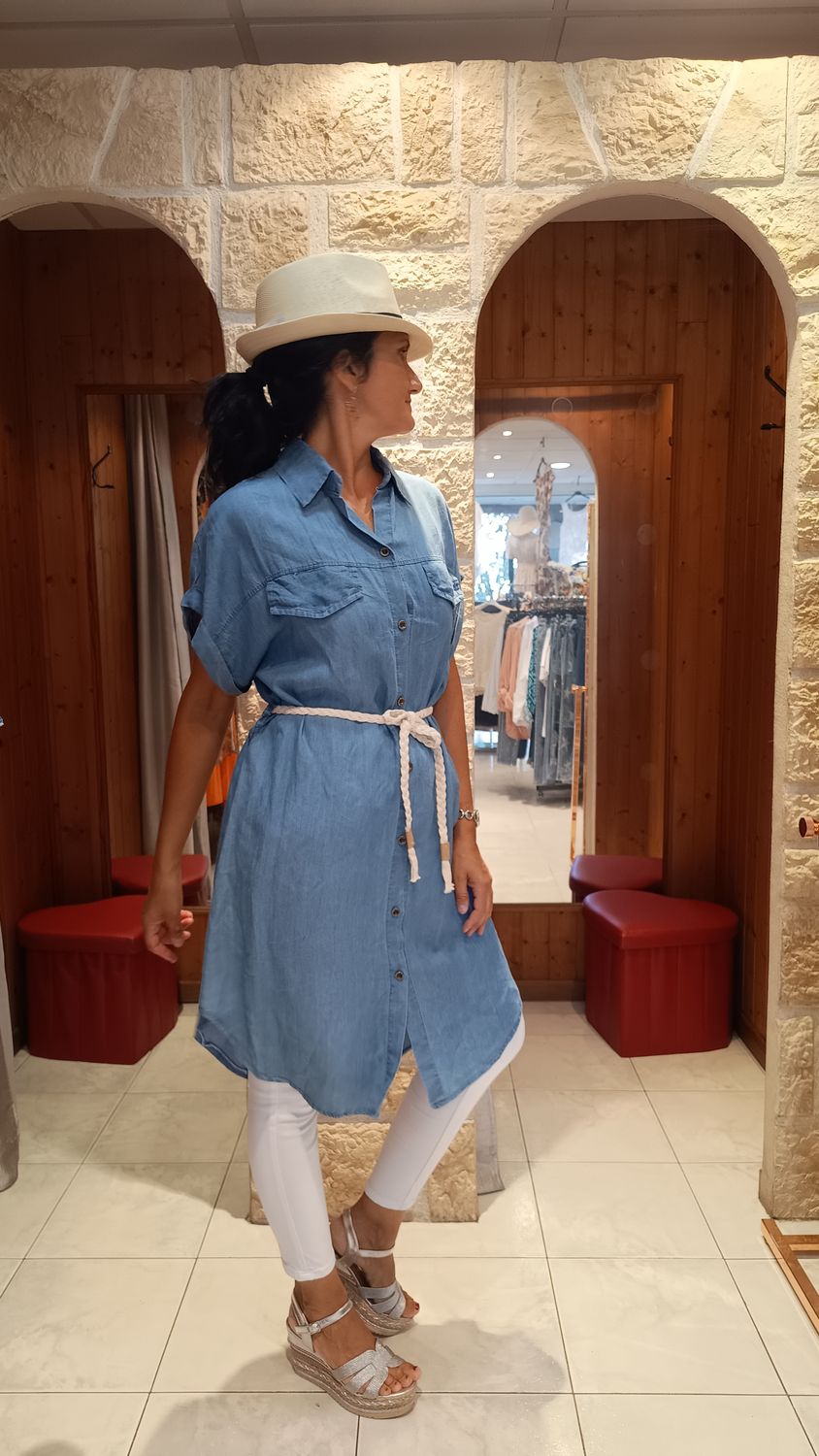 Robe chemisier jean bleu 