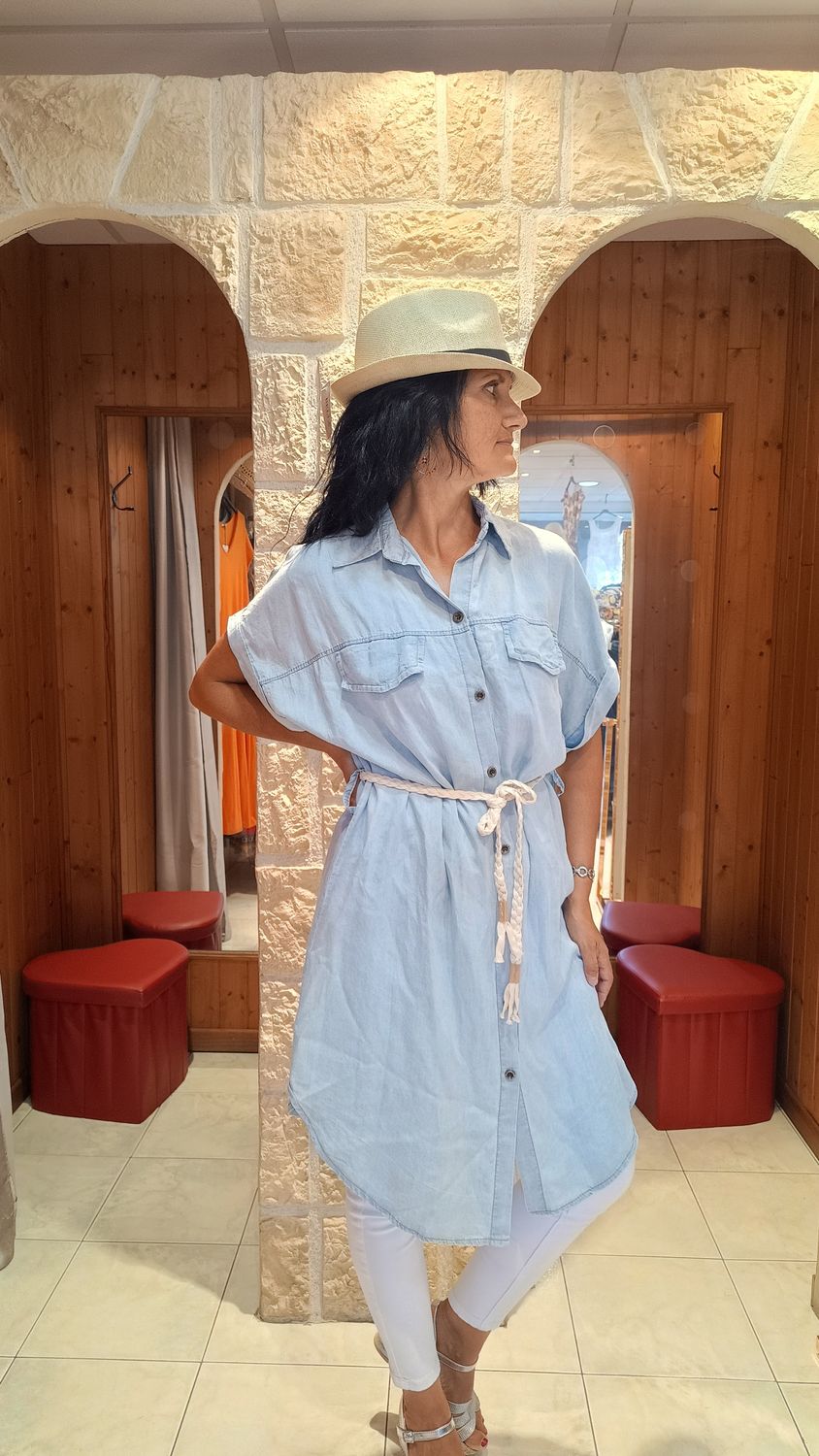 Robe chemisier jean bleu clair 
