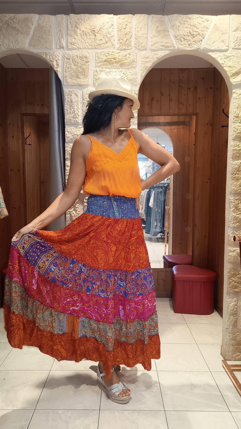 Jupe longue Zingara orange multicolore 