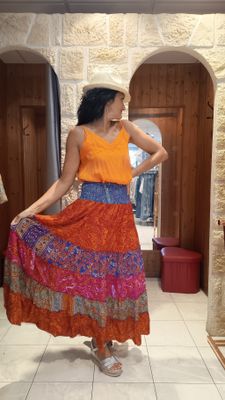 Jupe longue Zingara orange multicolore 