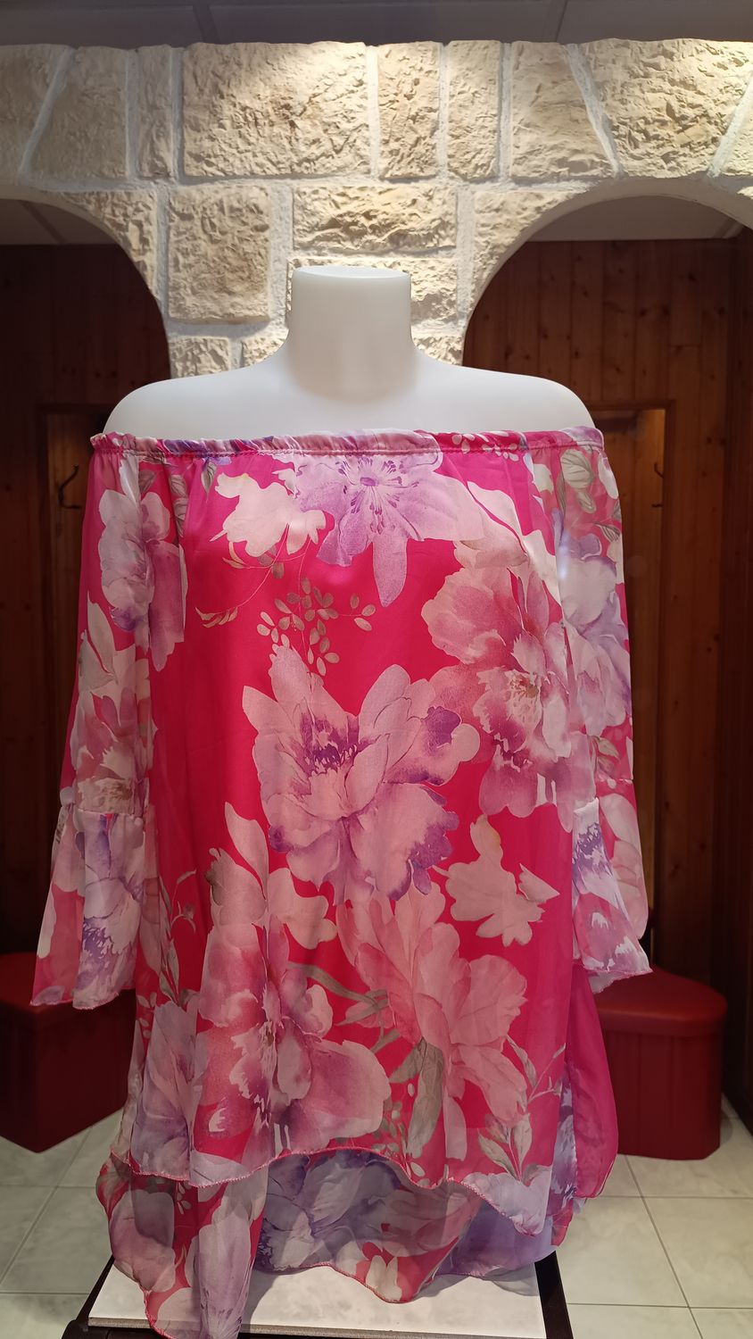 Blouse fleurie rose