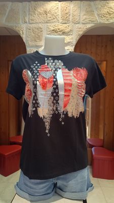 T-shirt Plumes noir rouge 