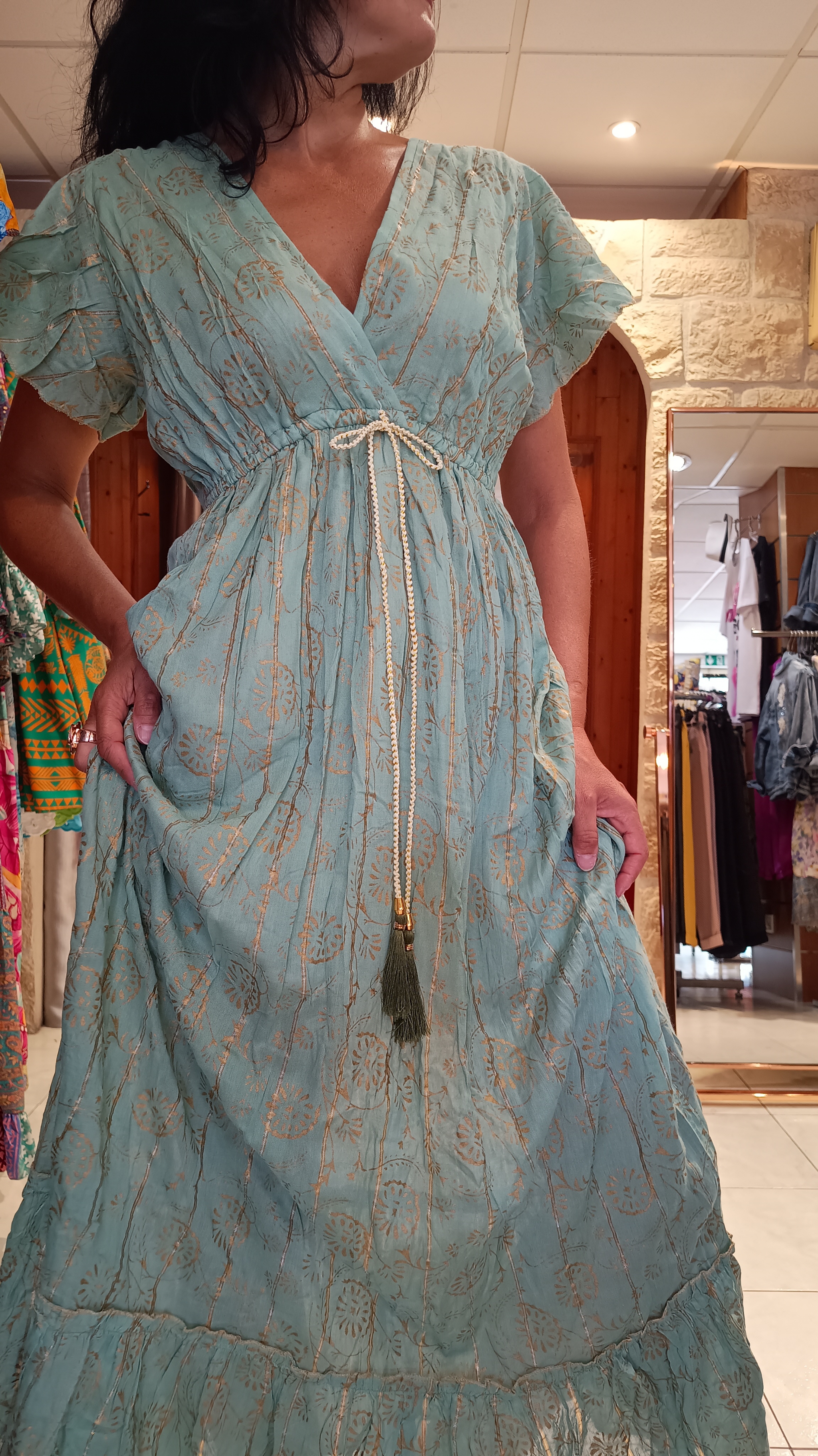 Robe longue Santorini vert d' eau