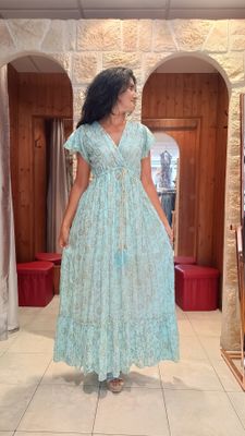 Robe longue Santorini turquoise 