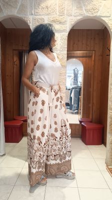 Pantalon large imprimé moka 