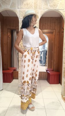 Pantalon large imprimé moutarde 