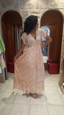Robe longue Santorini rose poudré 