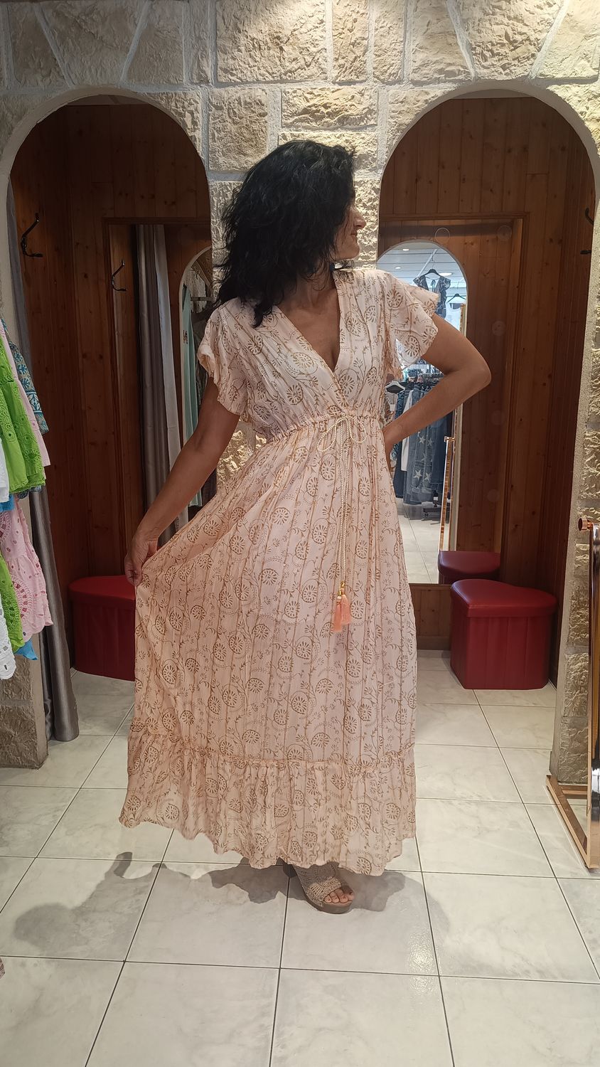 Robe longue Santorini rose poudré 