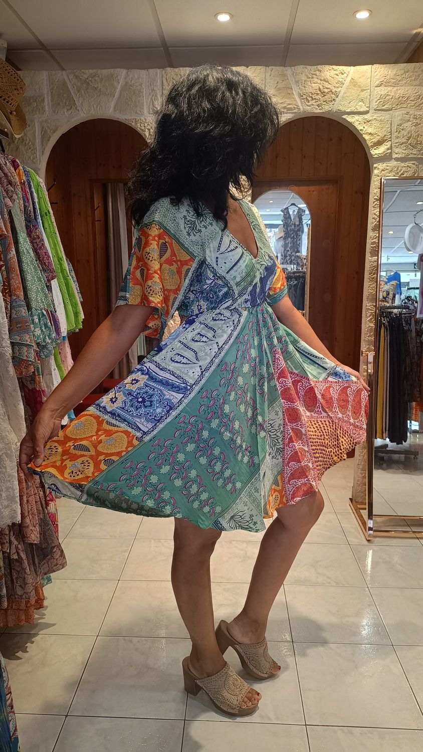 Robe courte Patchwork vert 
