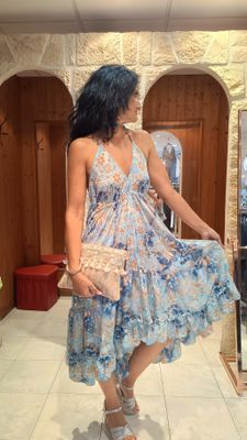 Robe dos nu asymétrique turquoise 