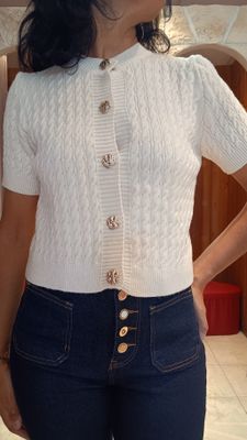 Pull gilet manches courtes blanc cassé