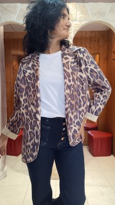 Veste suédine imprimé léopard 