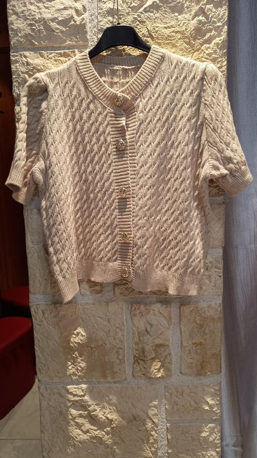 Pull gilet manches courtes beige