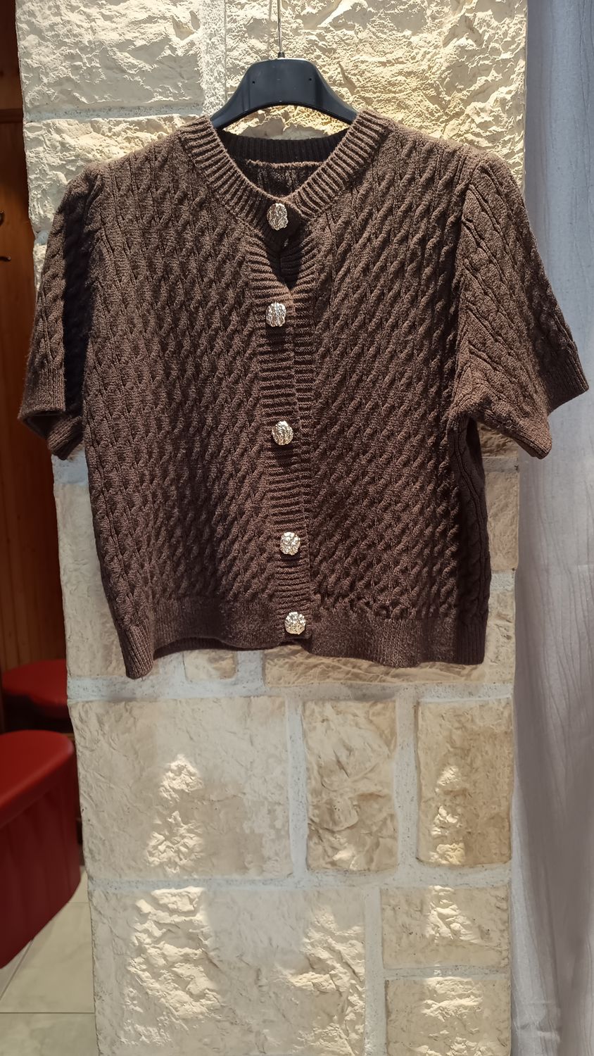 Pull gilet manches courtes chocolat 
