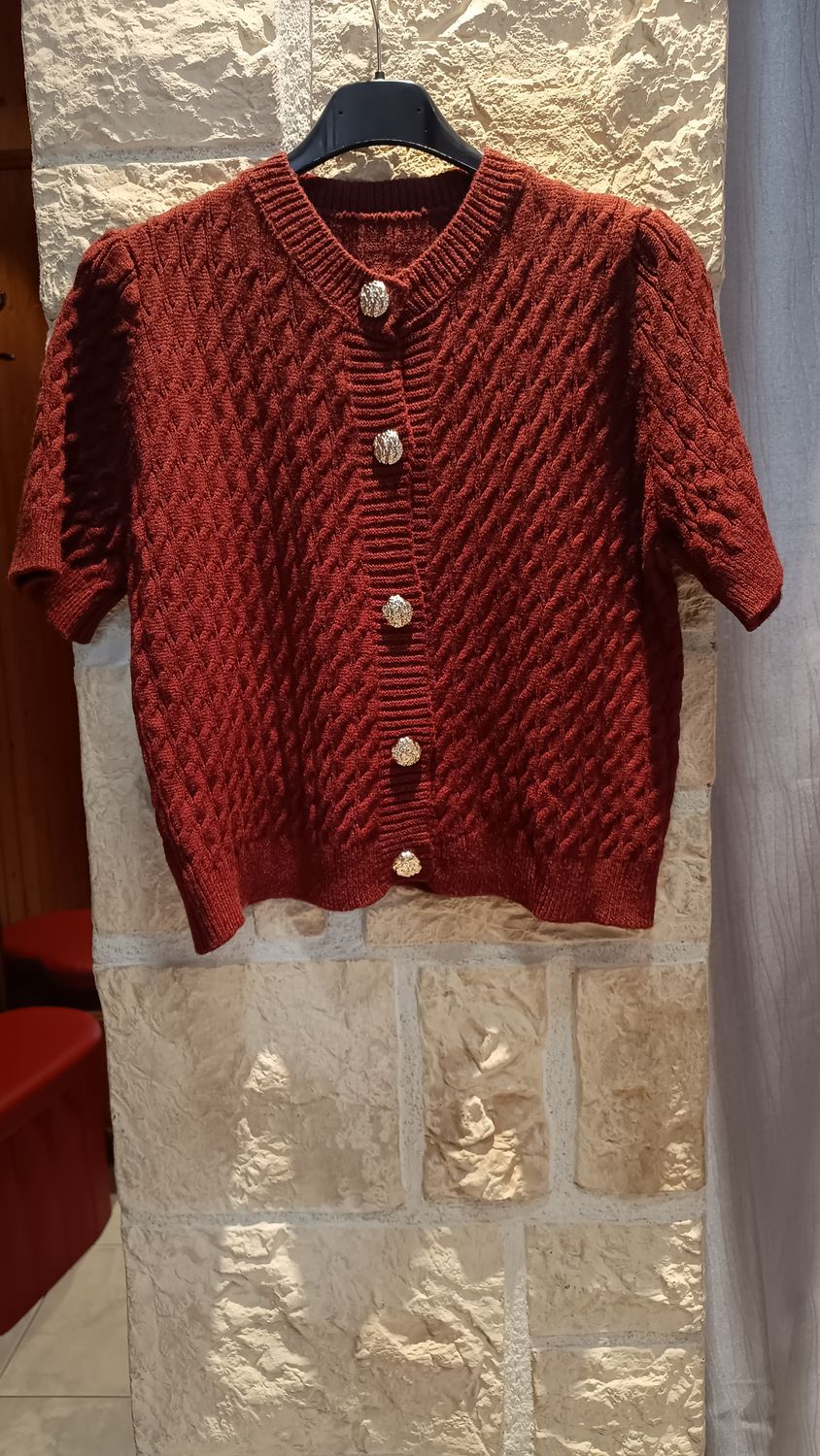 Pull gilet manches courtes bordeaux 