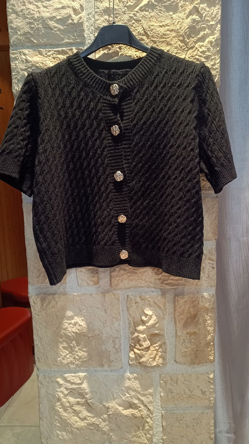 Pull gilet manches courtes noir