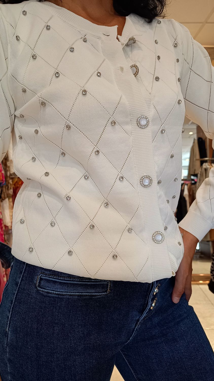 Cardigan strass blanc cassé 