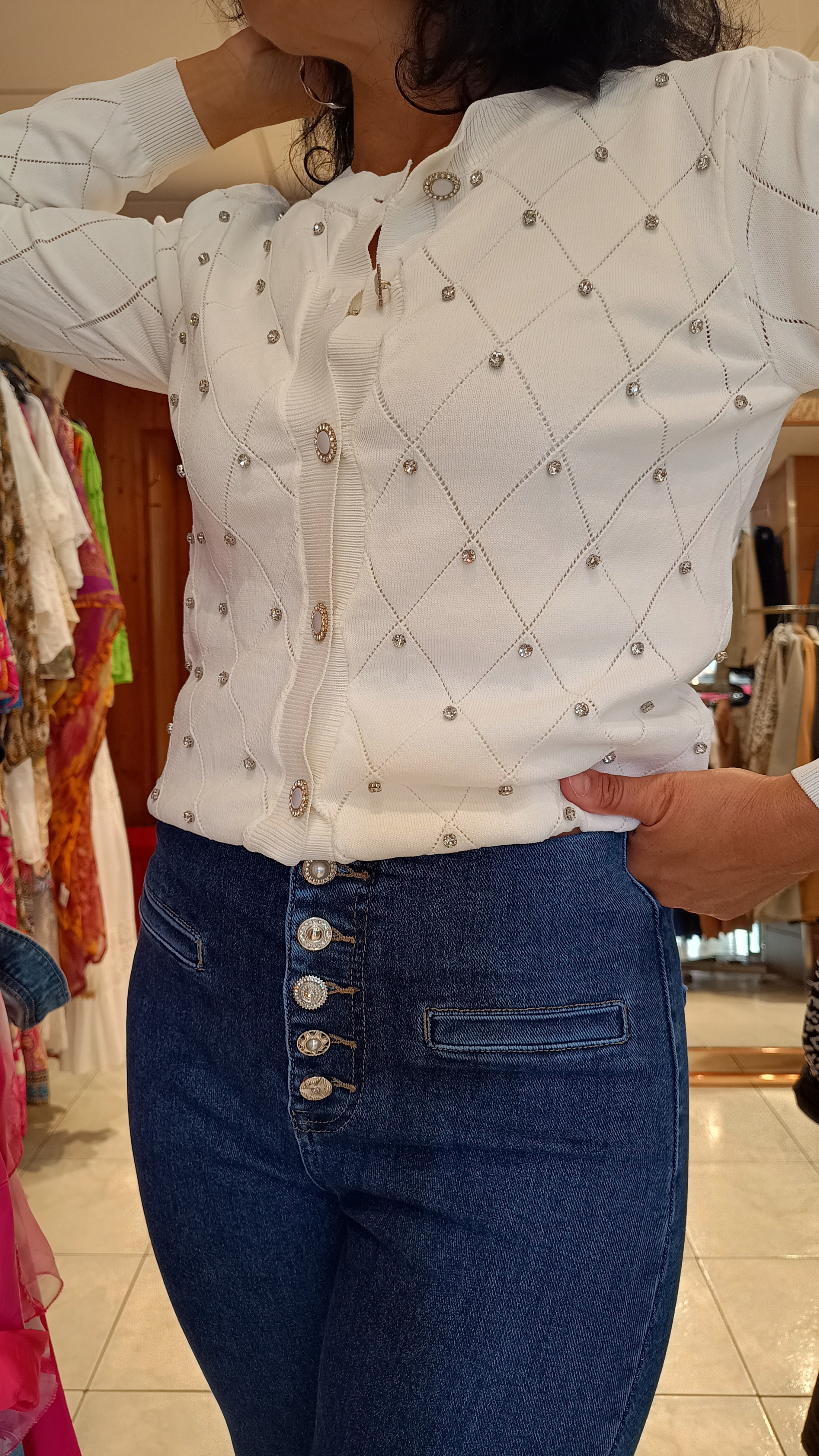 Cardigan strass blanc cassé 