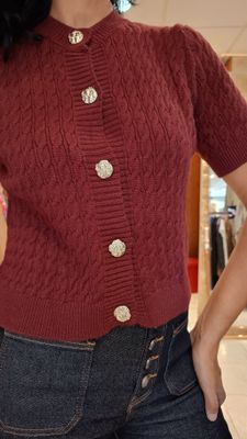 Pull gilet manches courtes bordeaux 