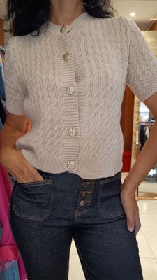 Pull gilet manches courtes beige
