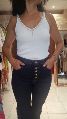 Top perles strass blanc 