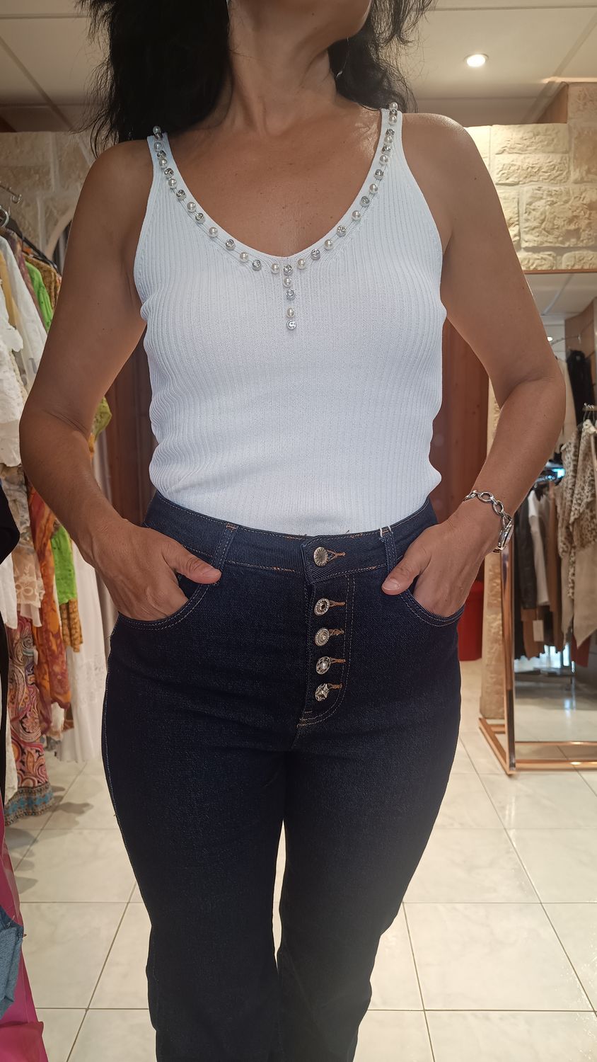 Top perles strass blanc 