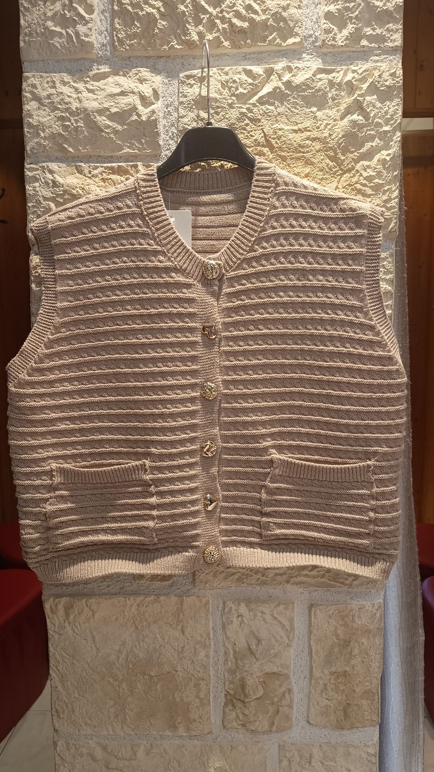 Gilet maille sans manches taupe 