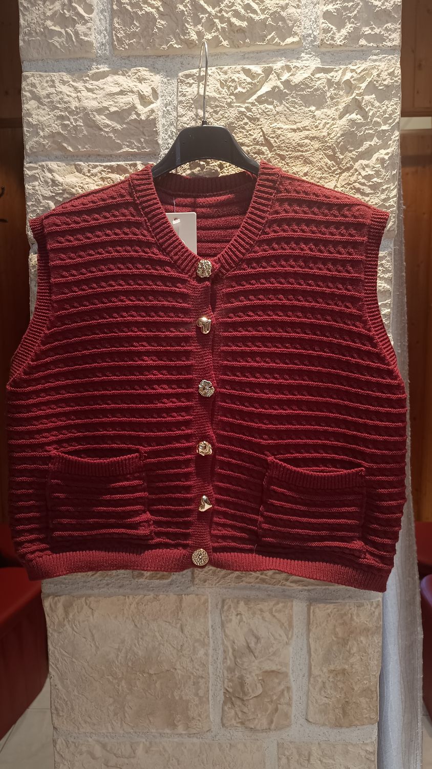 Gilet maille sans manches bordeaux 