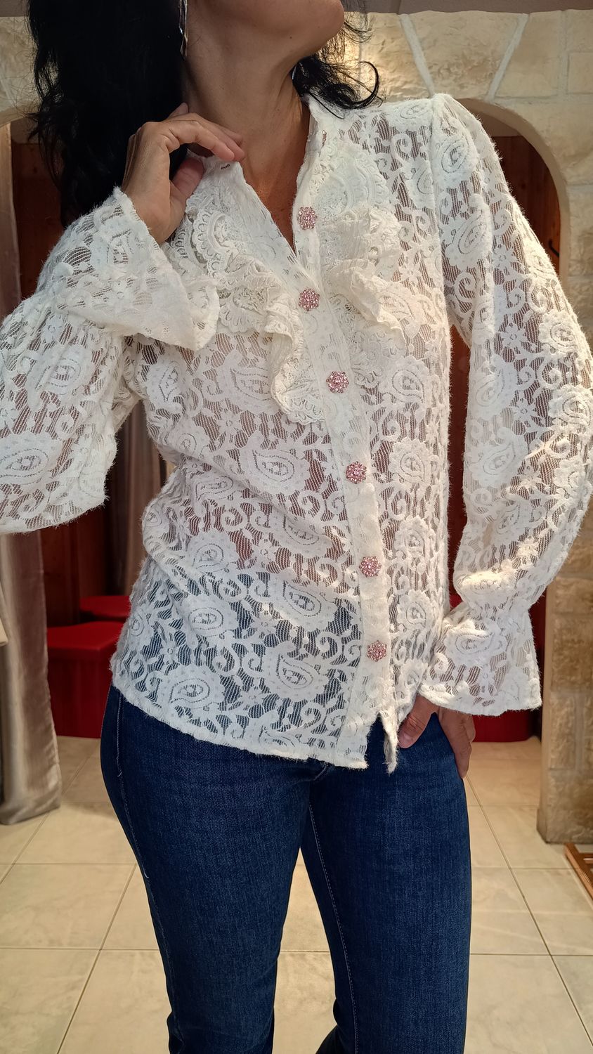 Chemise dentelle Boho chic blanc cassé 