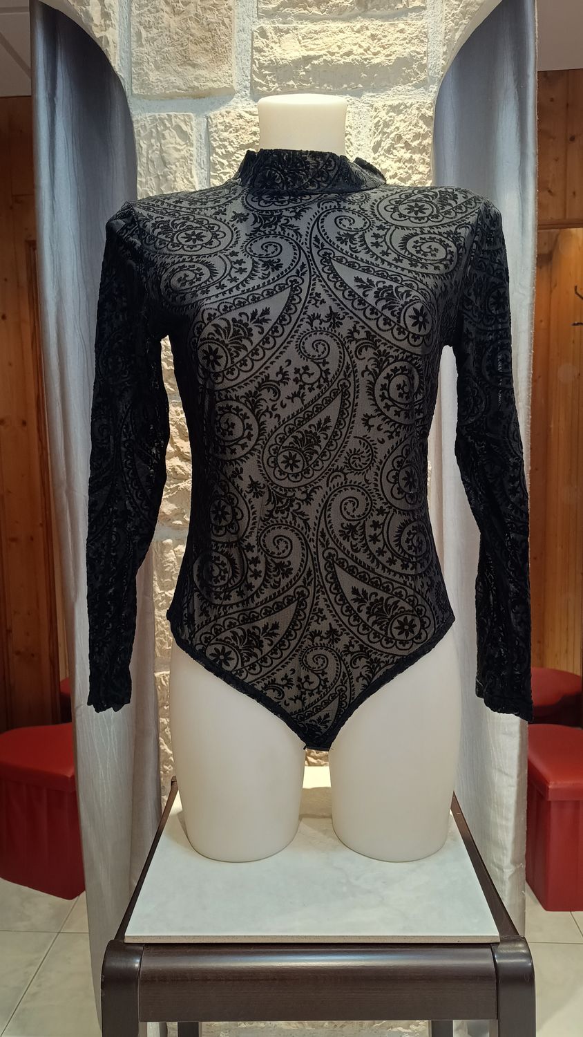 Body tulle imprimé noir 