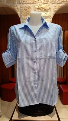Chemise à rayures bleu clair strass 