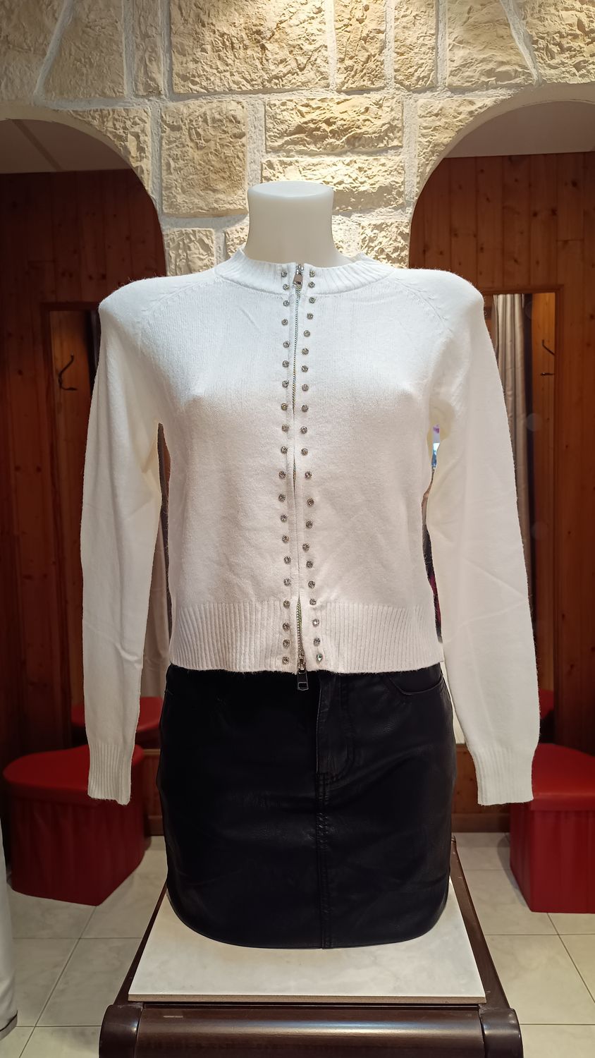Pull zip strass blanc 